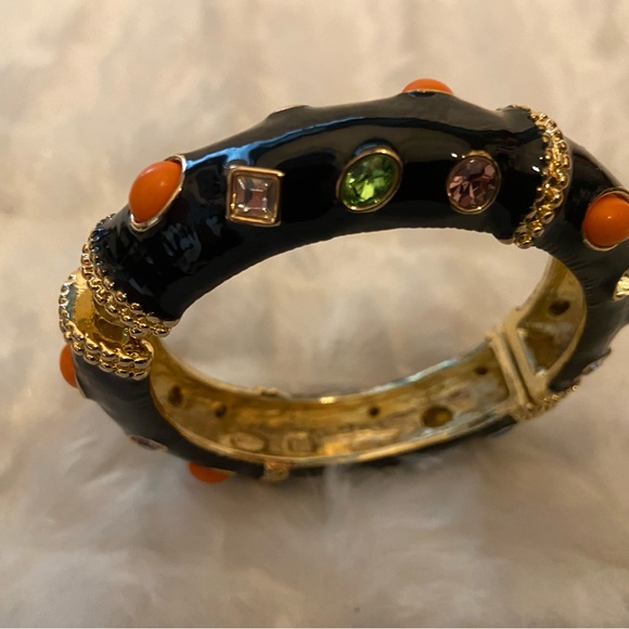 Kenneth Jay Lane Elegant Black and Gold Bangle with Multicolor Gems - Picture 1 of 4